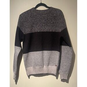 Buffalo David Bitton Mens Medium Brown Beige Striped Sweater Fleece Lined M Cozy